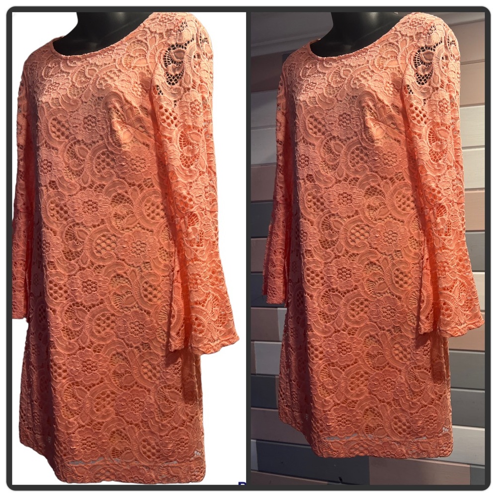 Women’s dress coral color floral mesh print